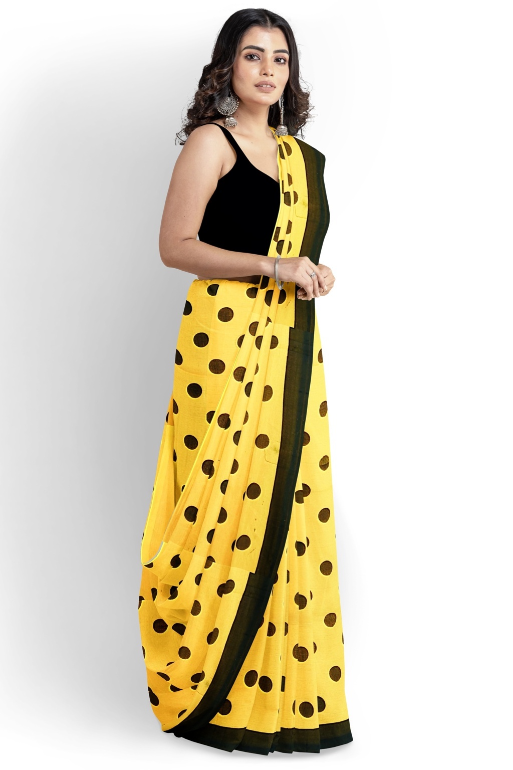 Yellow Pure Cotton Tip Hand Loom Saree (1298)